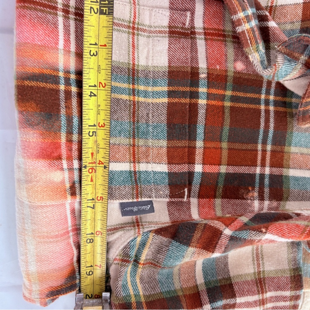 Bleached Upcycled Hombre Plaid Flannel Button Down Shirt Size Small - Picture 5 of 11